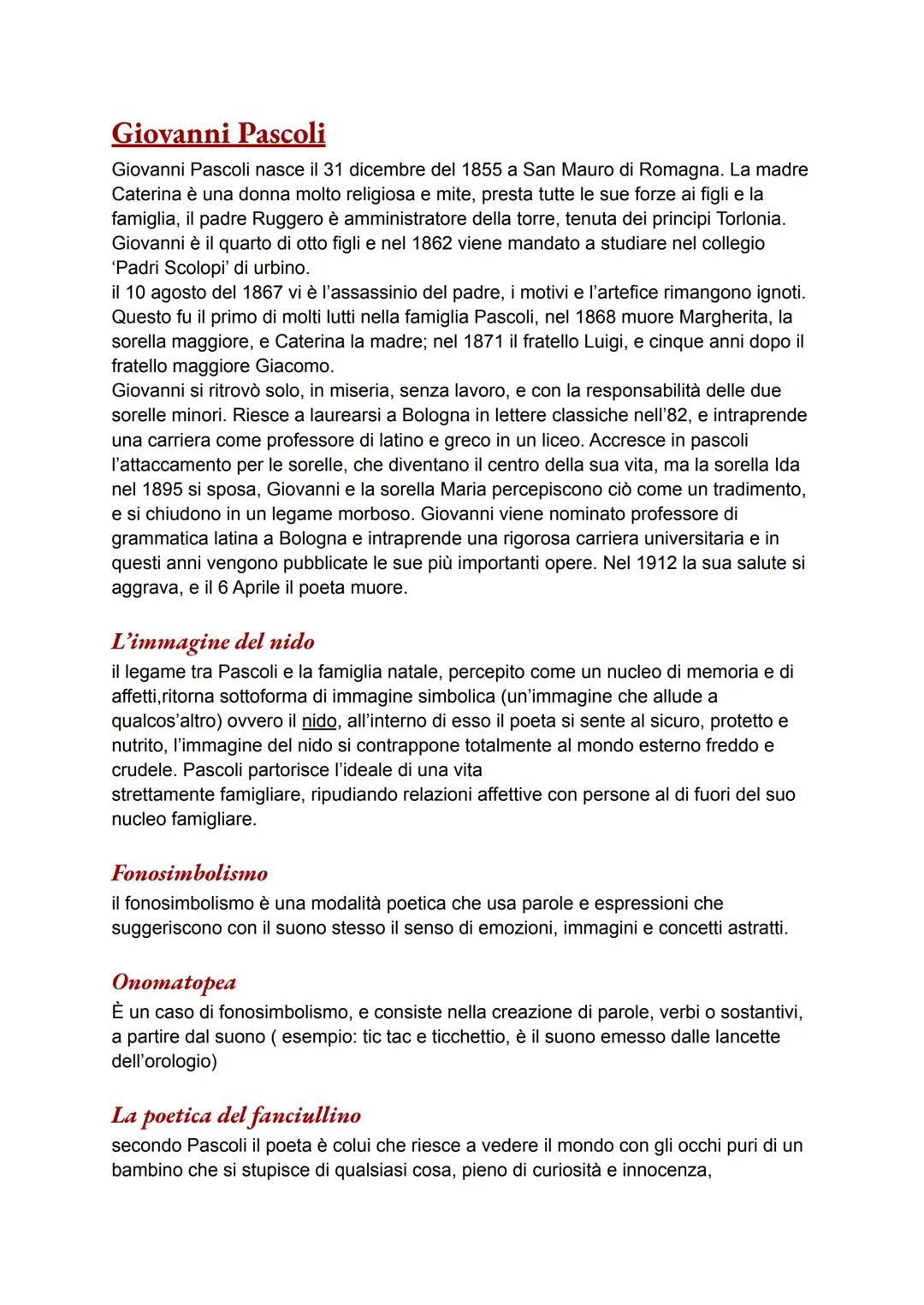 # Giovanni Pascoli

Giovanni Pascoli nasce il 31 dicembre del 1855 a San Mauro di Romagna. La madre
Caterina è una donna molto religiosa e m
