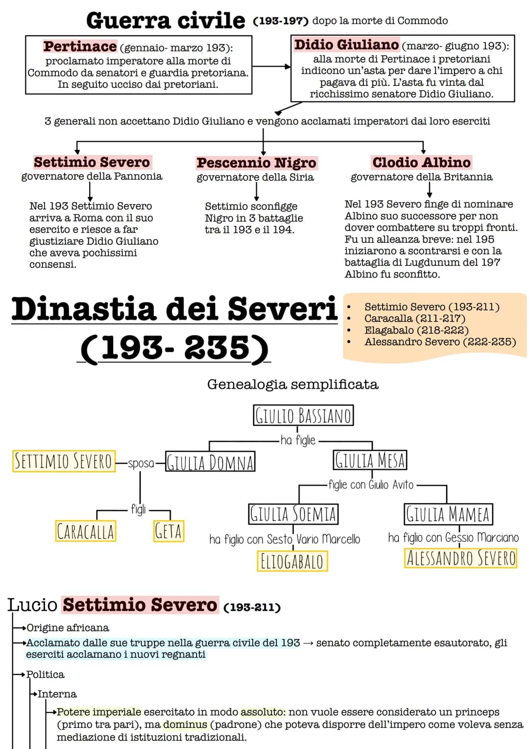 Guerra civile (193-197) dopo la morte di Commodo
Pertinace (gennaio- marzo 193):
proclamato imperatore alla morte di
Commodo da senatori e g