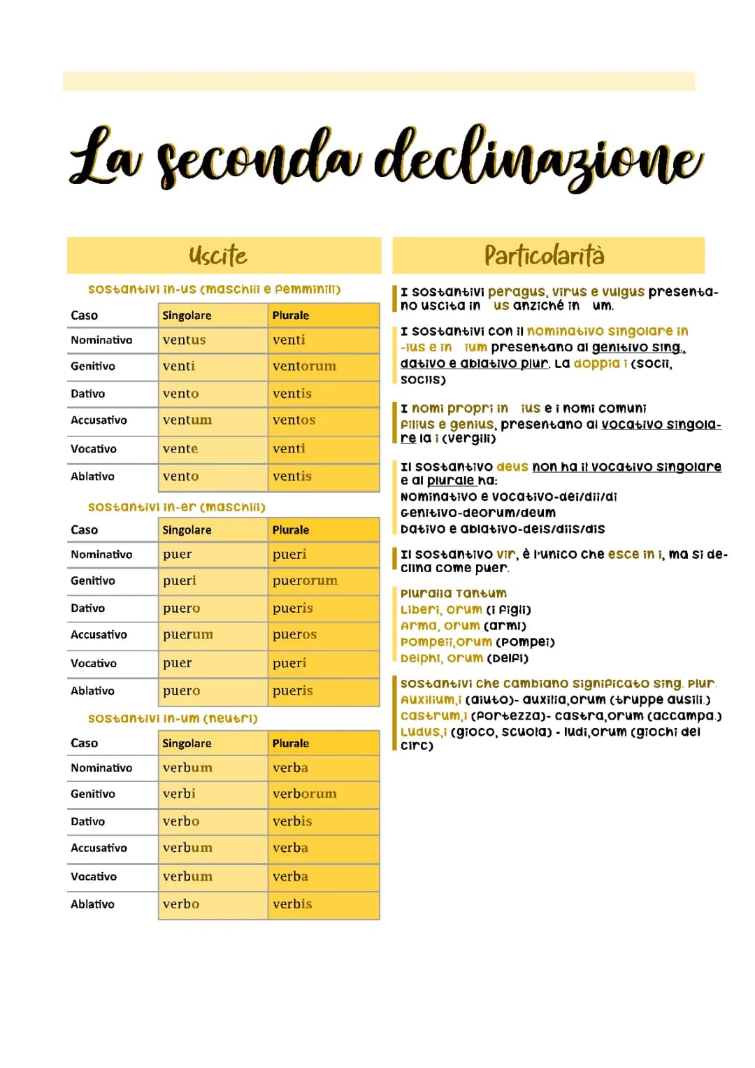 Seconda Declinazione Latino: Uscite e Particolarità