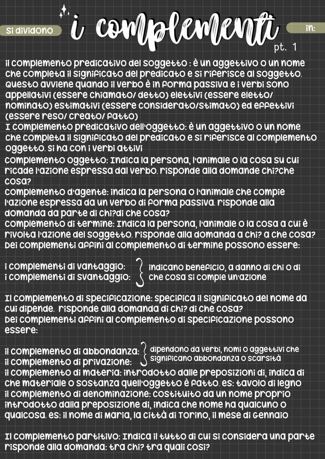i complementi-
1
il complemento predicativo del soggetto: è un aggettivo o un nome
che completa il significato del predicato e si riferisce 