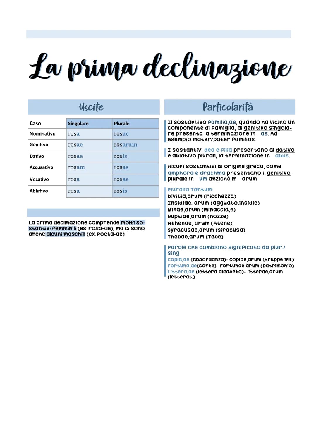 Prima e Seconda Declinazione Latino: Esempi, PDF e Particolarità