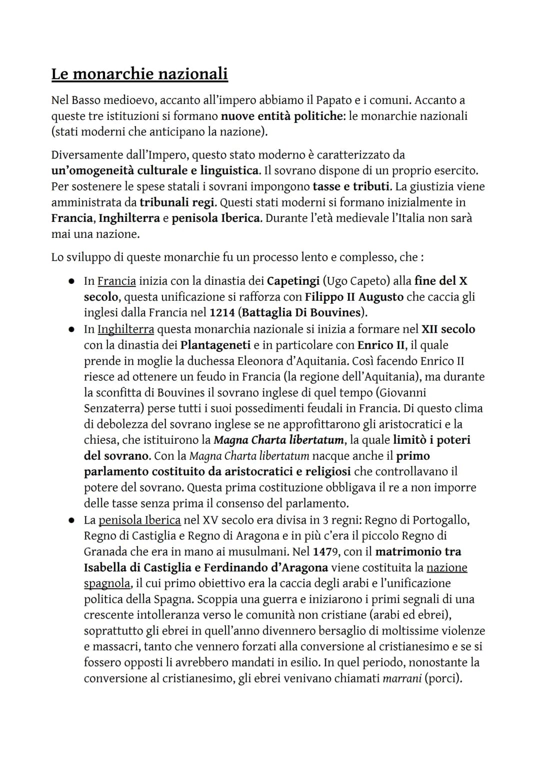 Le monarchie nazionali
Nel Basso medioevo, accanto all'impero abbiamo il Papato e i comuni. Accanto a
queste tre istituzioni si formano nuov
