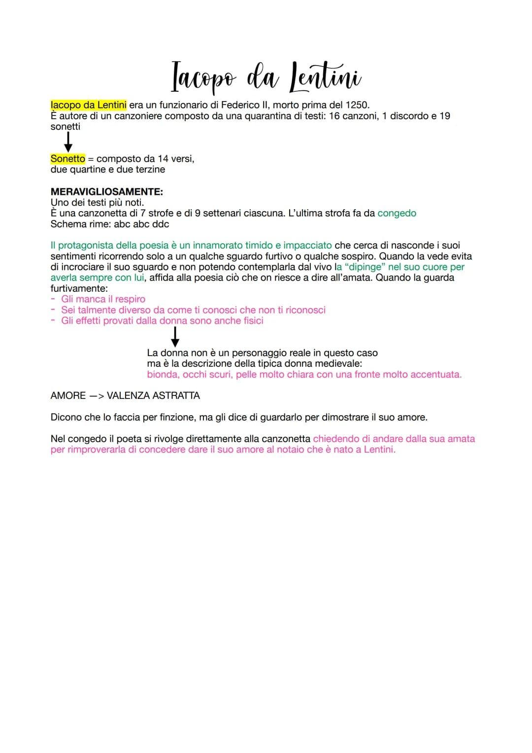Scuola Siciliana e Federico II di Svevia: Riassunto, Poesie di Jacopo da Lentini