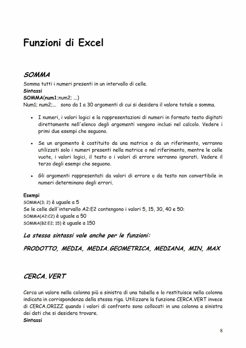DISPENSE (minime) DI EXCEL
1 Operatori di calcolo delle formule
Gli operatori specificano il tipo di calcolo che si desidera eseguire sugli 