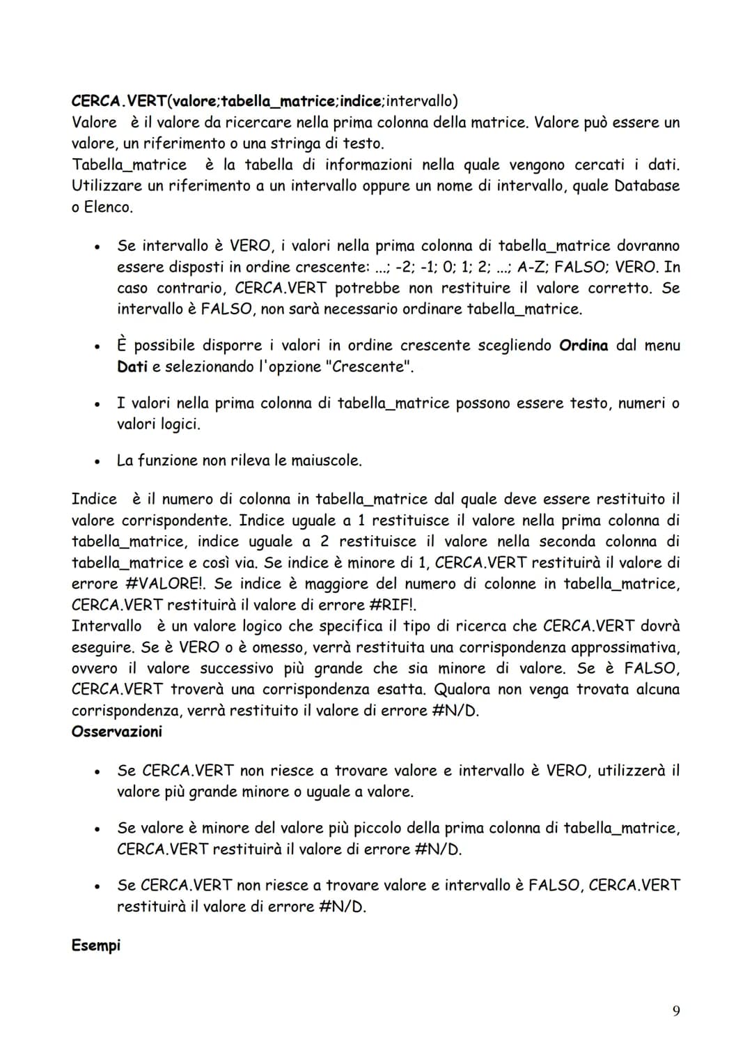 DISPENSE (minime) DI EXCEL
1 Operatori di calcolo delle formule
Gli operatori specificano il tipo di calcolo che si desidera eseguire sugli 