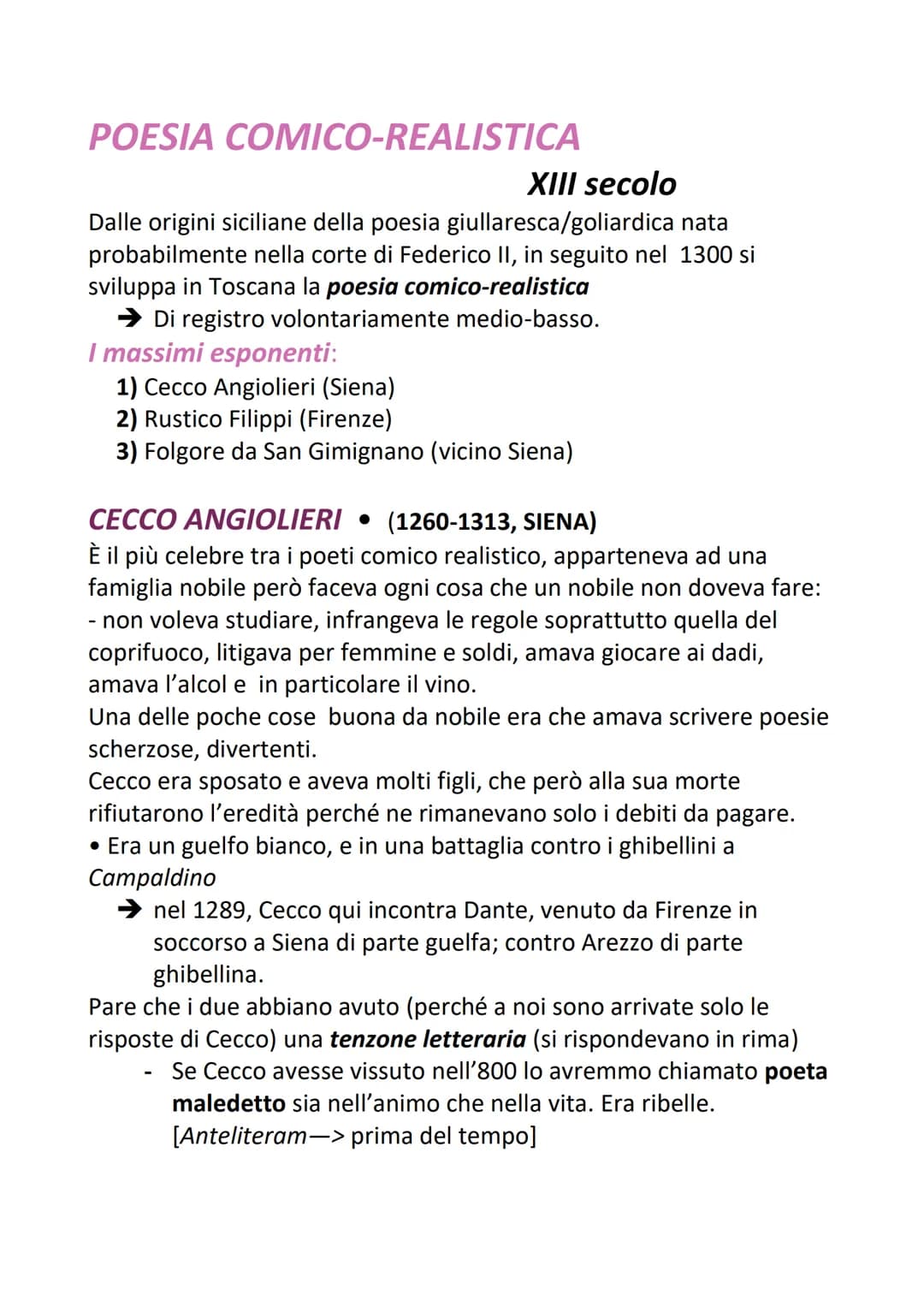 POESIA
GIULLARESCA/GOLIARDICA
• Antecedente della poesia comico-realistica:
Aveva origini bolognesi, nel 1100-1200 circa.
Gli studenti unive