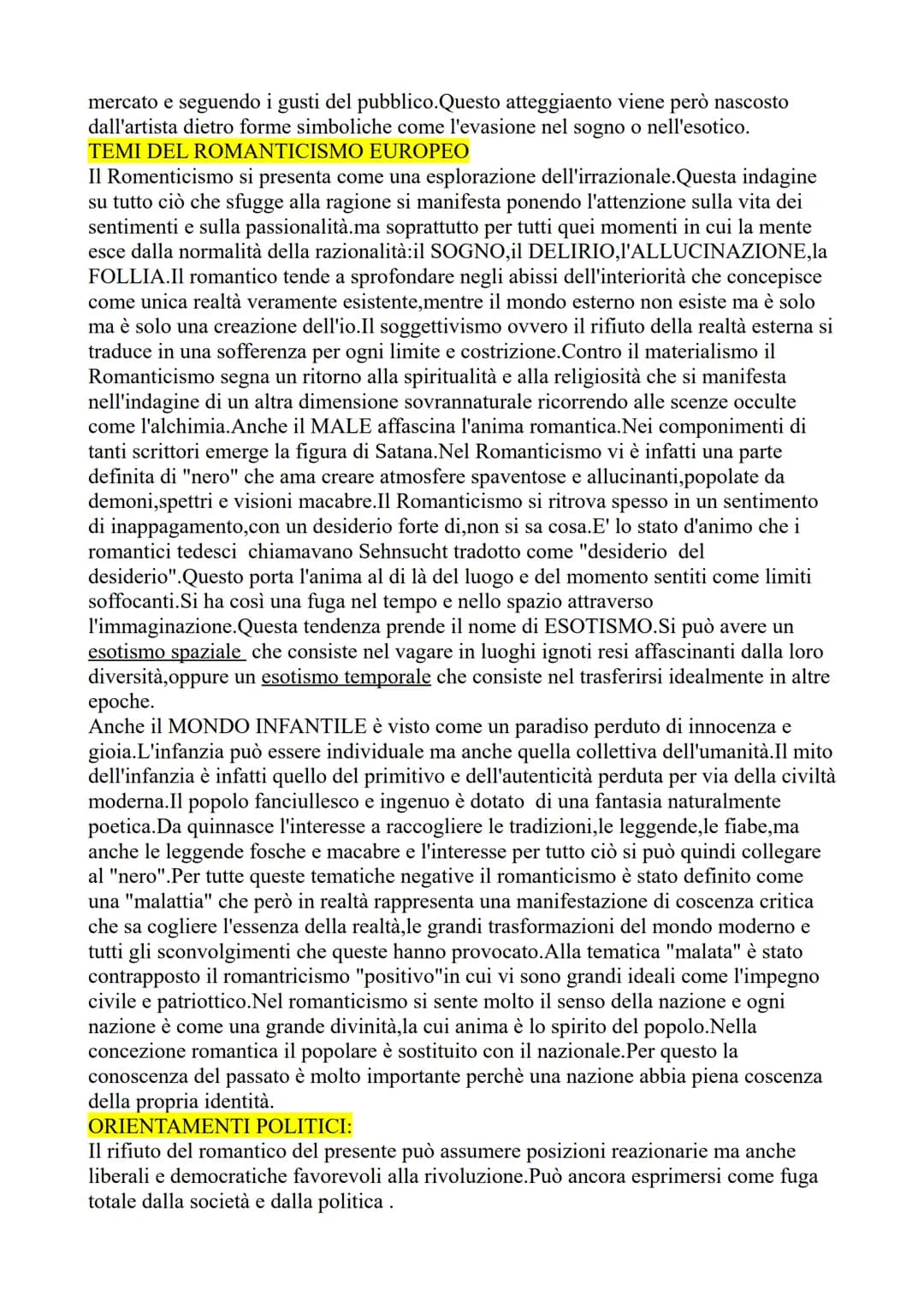 L'ETA' DEL ROMANTICISMO
In Italia il movimento romantico prende piede all'nizio del'800 anche se in europa le
tendenze romantiche erano già 