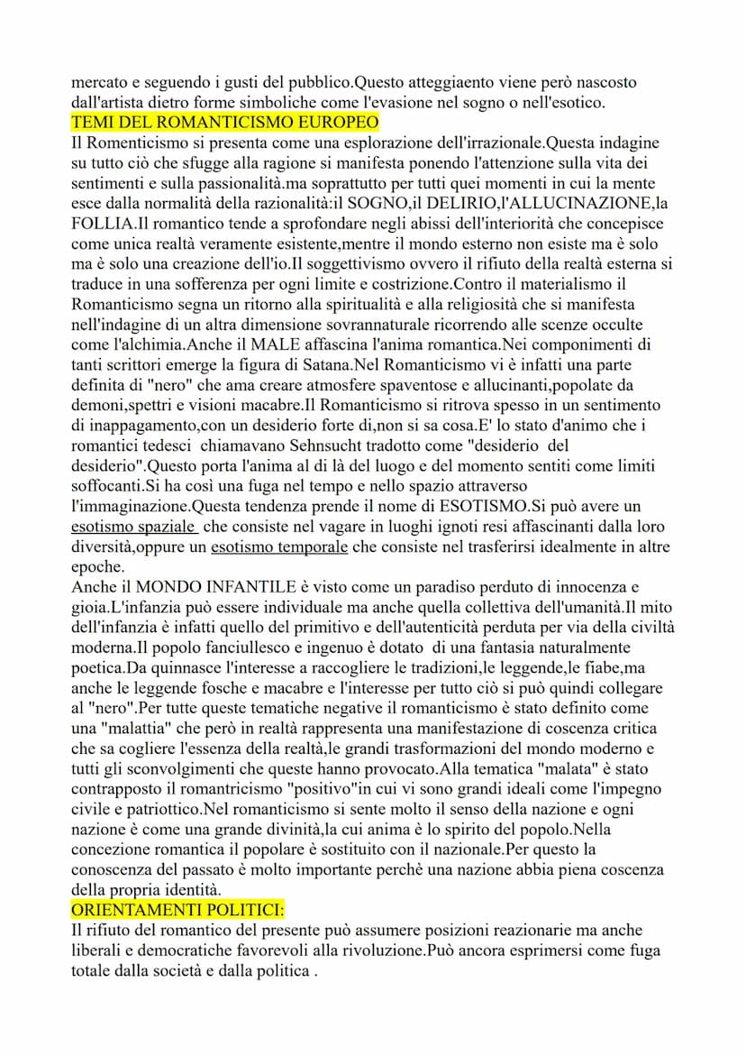 L'ETA' DEL ROMANTICISMO
In Italia il movimento romantico prende piede all'nizio del'800 anche se in europa le
tendenze romantiche erano già 