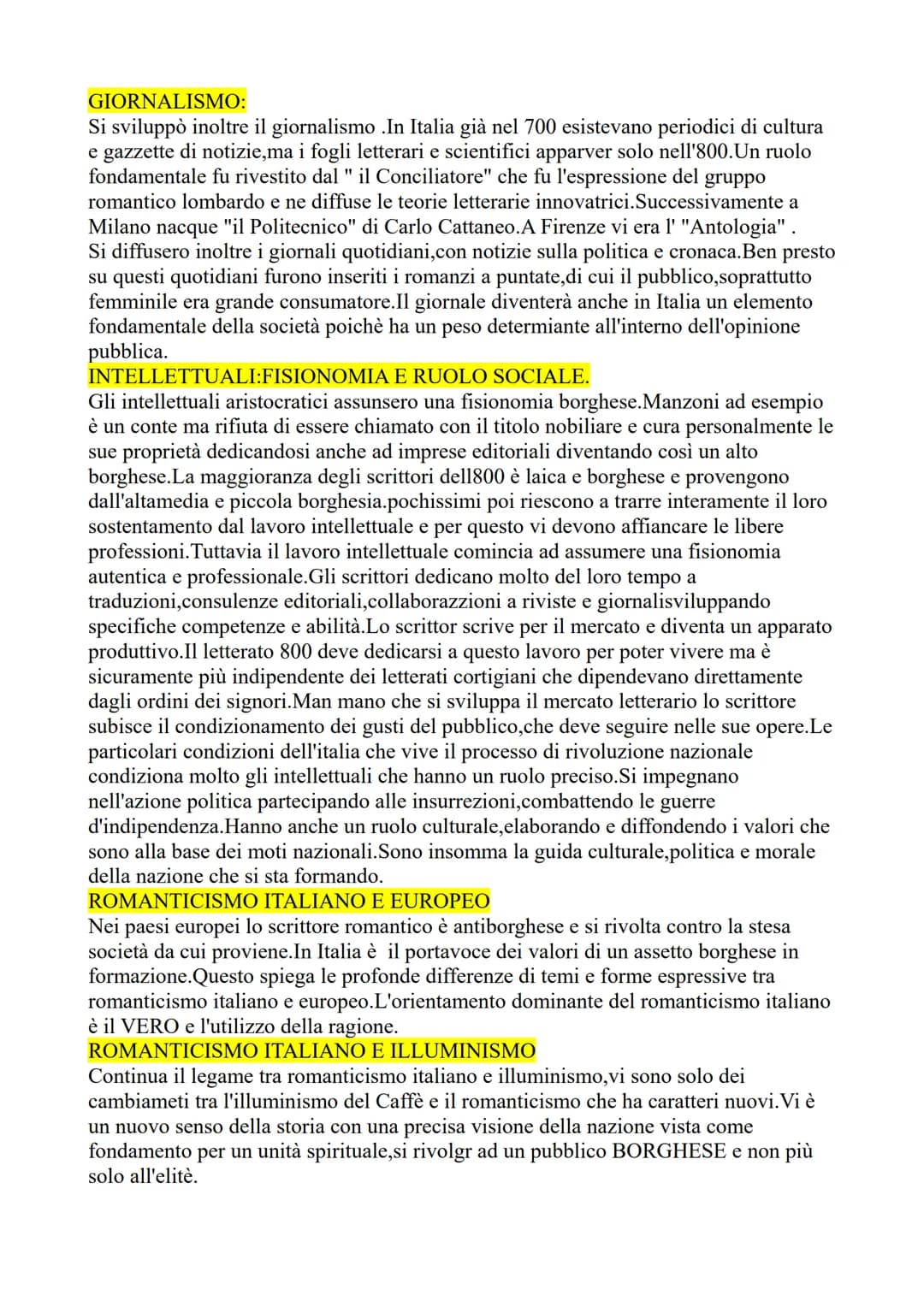 L'ETA' DEL ROMANTICISMO
In Italia il movimento romantico prende piede all'nizio del'800 anche se in europa le
tendenze romantiche erano già 