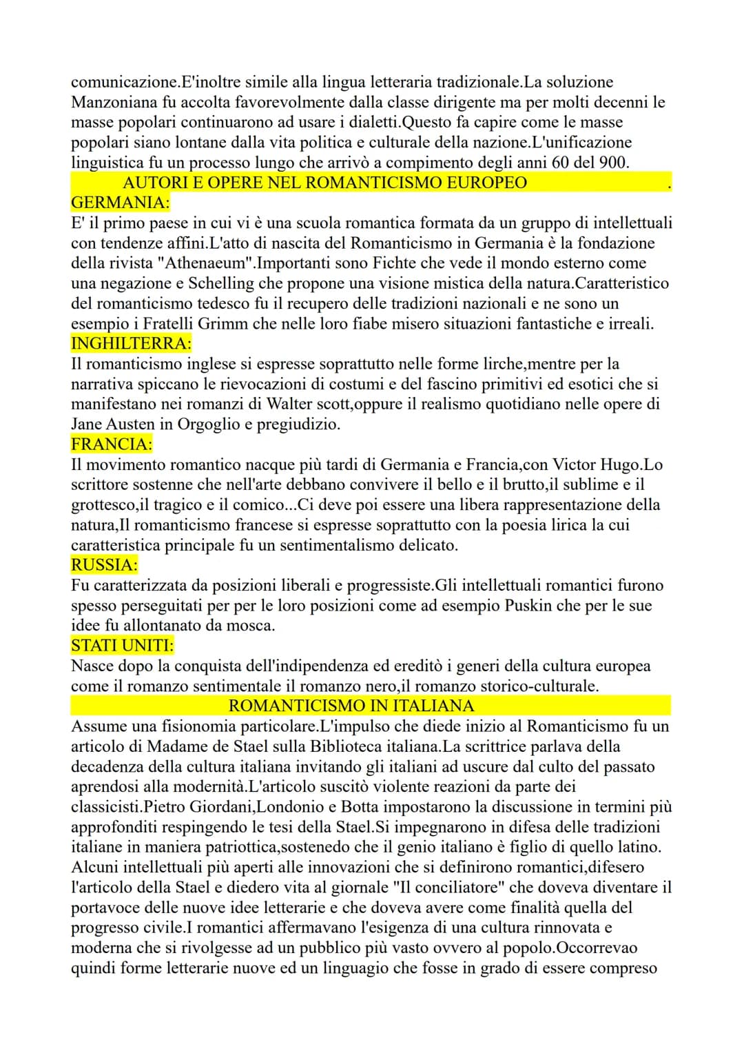 L'ETA' DEL ROMANTICISMO
In Italia il movimento romantico prende piede all'nizio del'800 anche se in europa le
tendenze romantiche erano già 