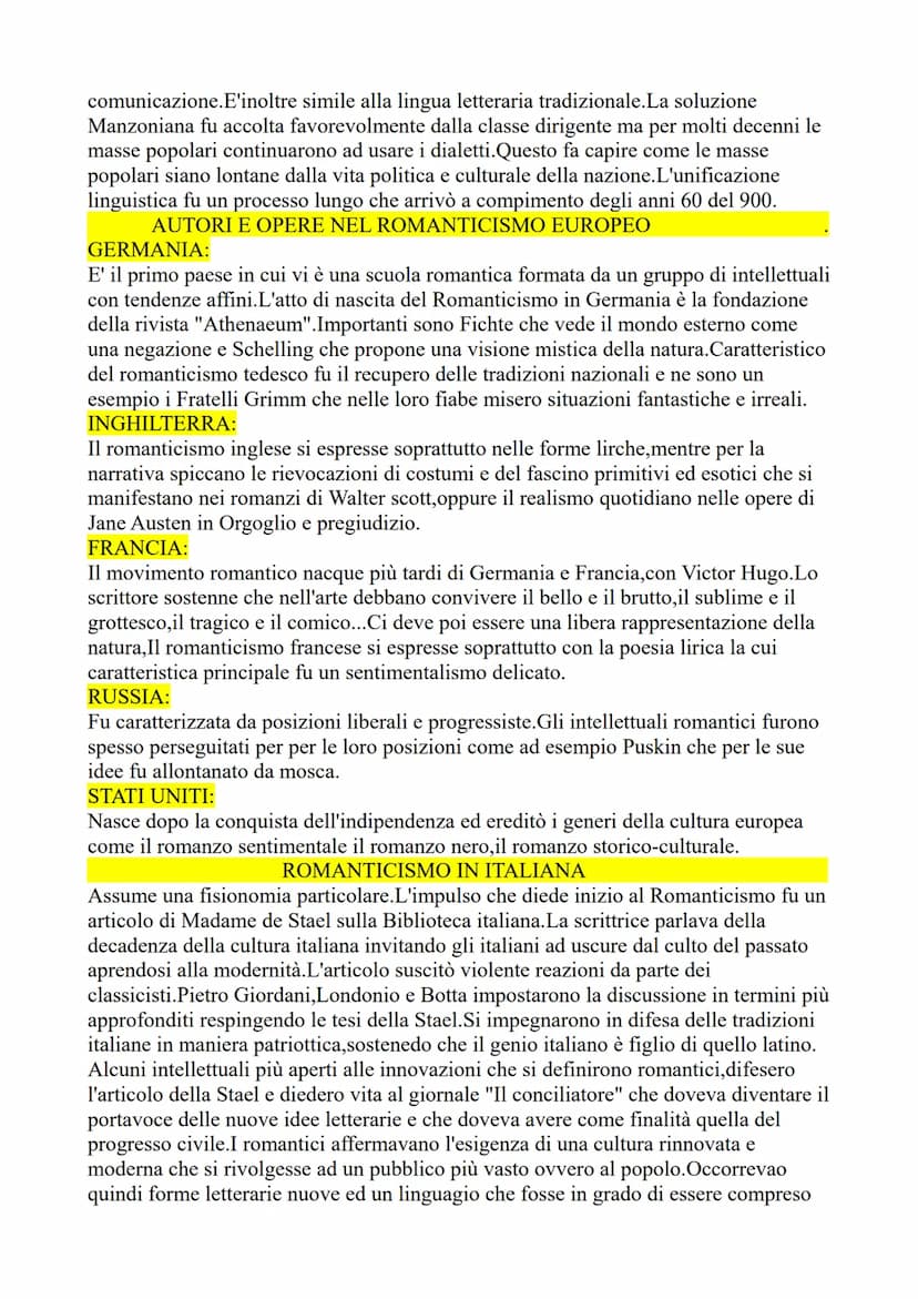 L'ETA' DEL ROMANTICISMO
In Italia il movimento romantico prende piede all'nizio del'800 anche se in europa le
tendenze romantiche erano già 