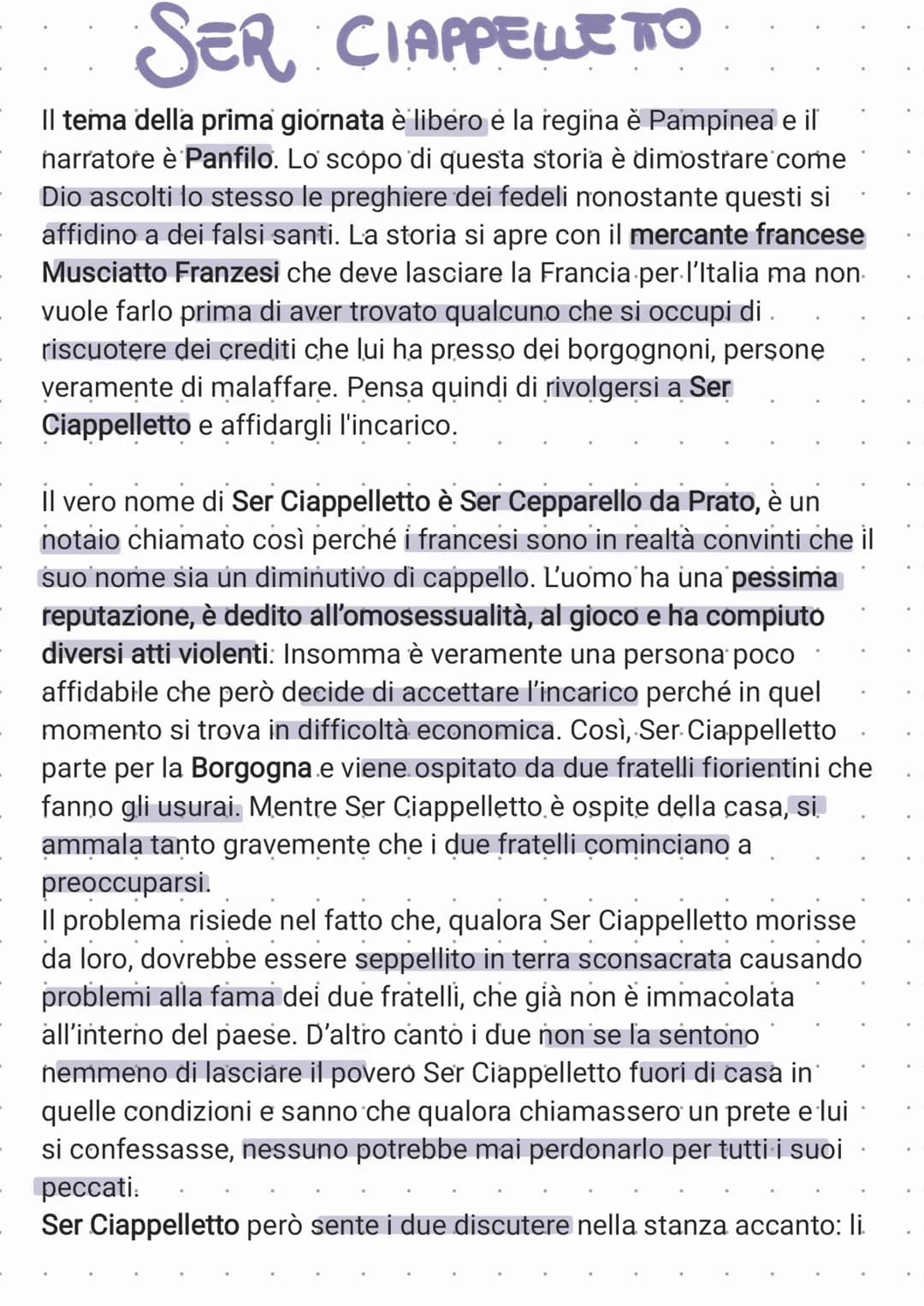 SER CIAPPELLE TO
Il tema della prima giornata è libero e la regina è Pampinea e il
narratore è Panfilo. Lo scopo di questa storia è dimostra