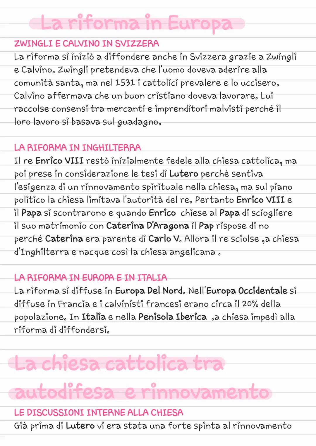 La riforma in Europa
ZWINGLI E CALVINO IN SVIZZERA
La riforma si iniziò a diffondere anche in Svizzera grazie a Zwingli
e Calvino. Zwingli p