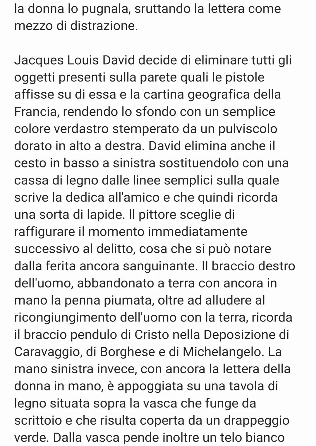 "La morte di Marat" è un dipinto olio su tela di
Jaques Louis David, un pittore del
neoclassicismo. L'opera, di dimensioni 165x128,
venne co