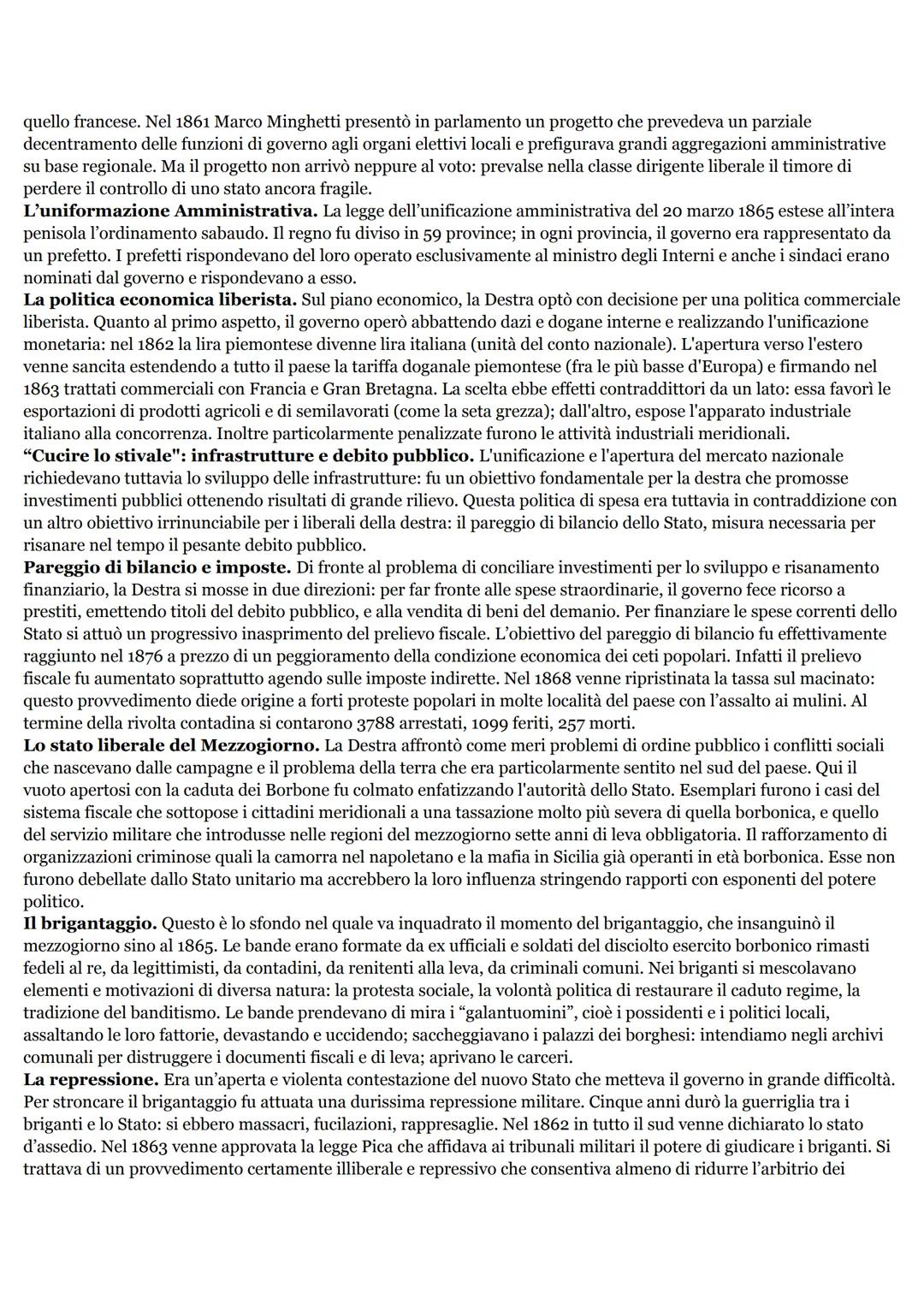 L'ETÀ DELLA DESTRA
L'Italia del 1861. Nel 1861 l'Italia aveva 22 milioni di abitanti. Il 70% della forza lavoro era impiegato
nell'agricoltu