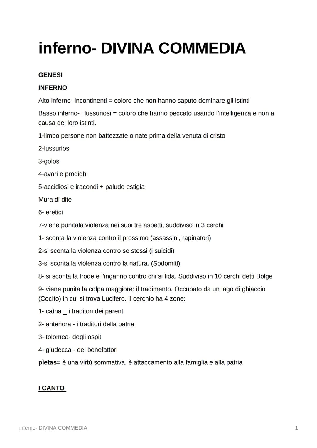 inferno- DIVINA COMMEDIA
GENESI
INFERNO
Alto inferno- incontinenti = coloro che non hanno saputo dominare gli istinti
Basso inferno- i lussu