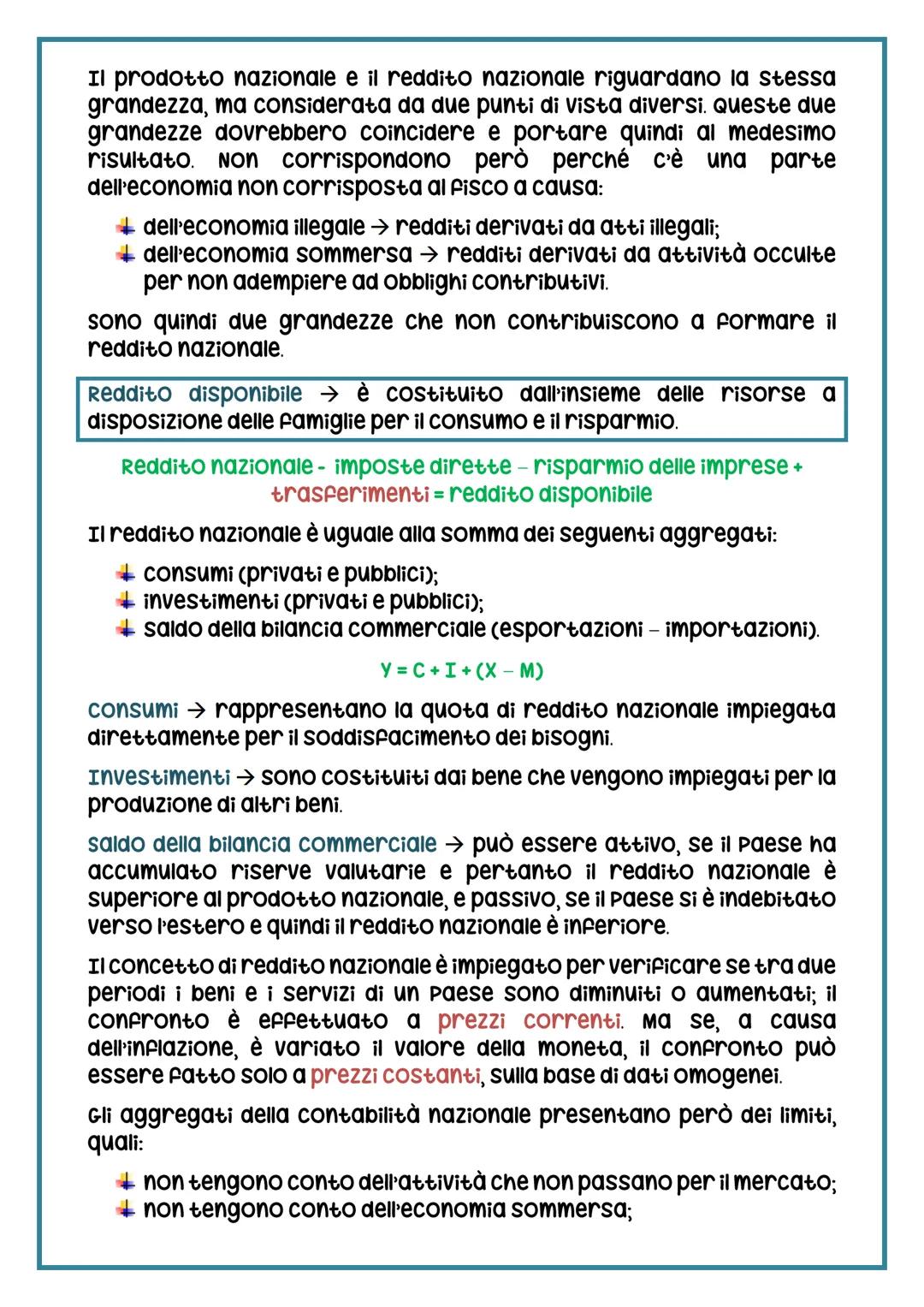 IL PRODOTTO E IL REDDITO NAZIONALE
La contabilità economica nazionale → sistema dei conti con i quali
viene misurata a livilo quantitativo l