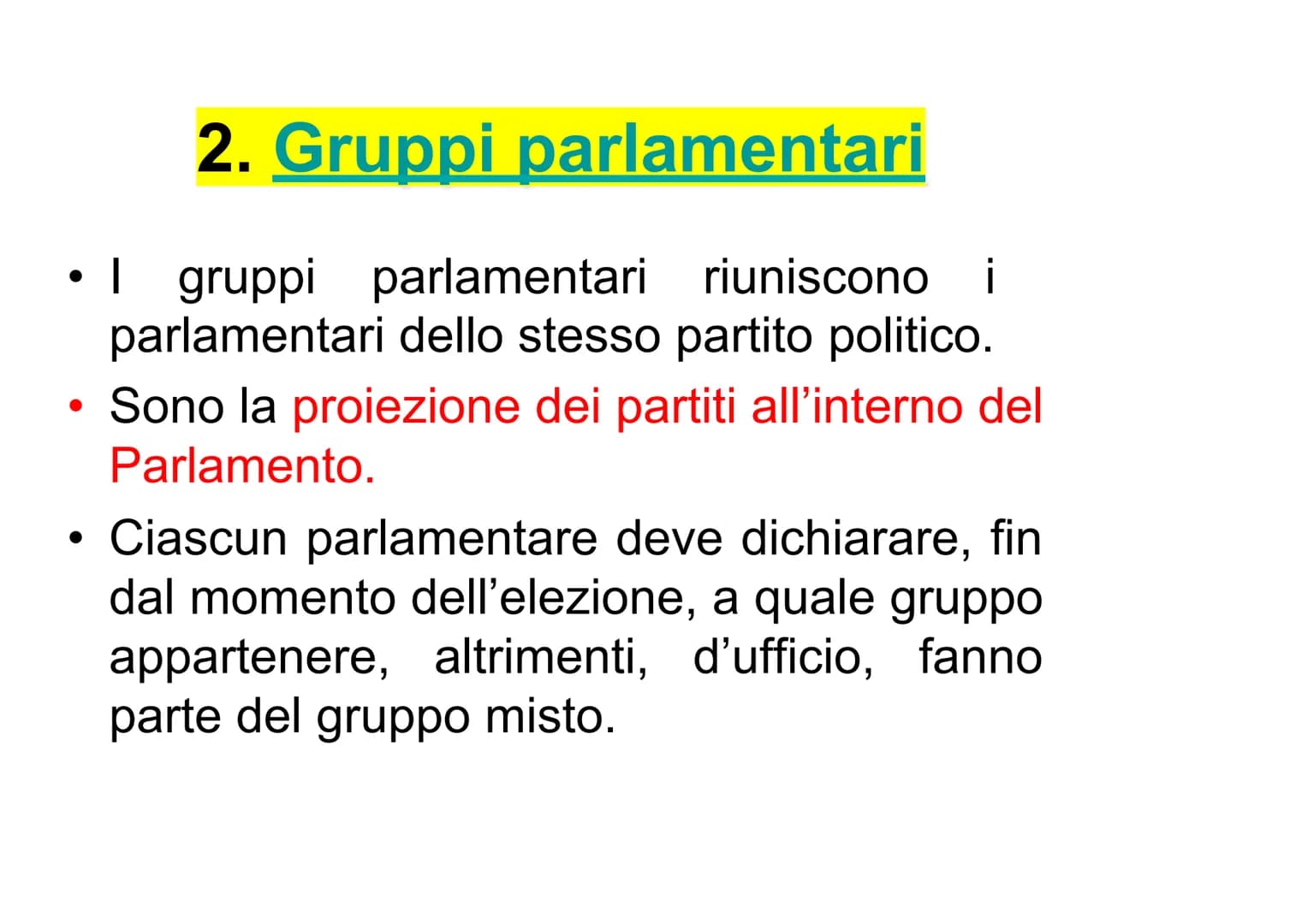 PARLAMENTO
DA PAG. 162 A PAG. 166 DEL LIBRO Il Parlamento italiano è formato
da due Camere
CAMERA DEI
DEPUTATI
SENATO DELLA
REPUBBLICA Strut