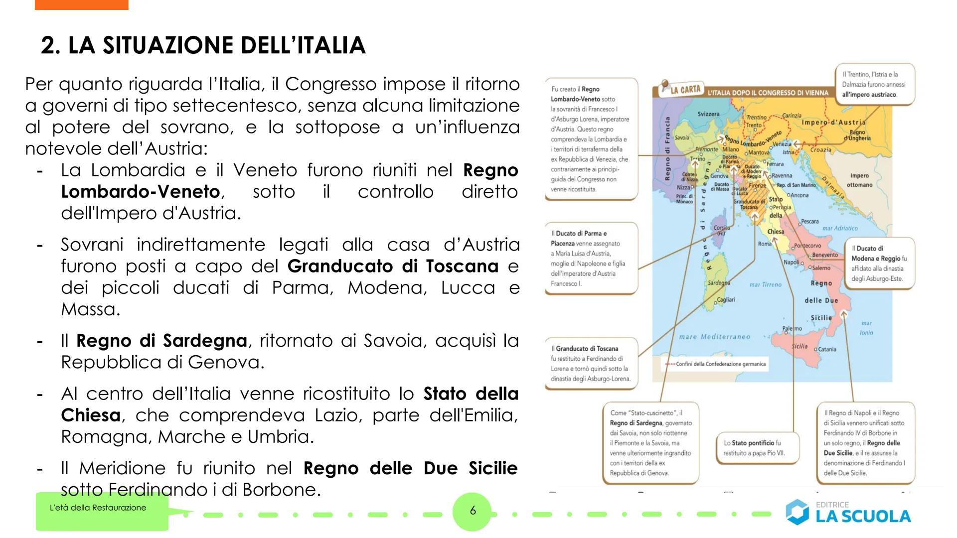 Dal Congresso
"Primavera dei popoli"
di Vienna alla
L'età della Restaurazione
1
La STORIA
in due minuti
EDITRICE
LA SCUOLA 1. IL CONGRESSO D