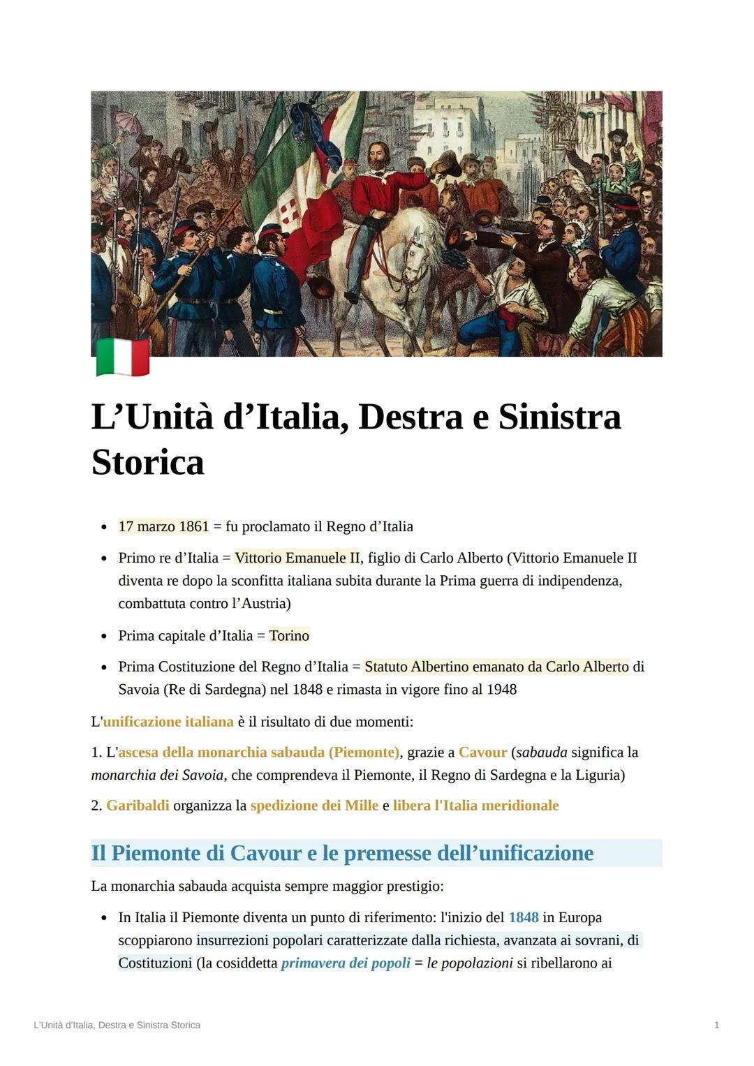 L'Unità d'Italia + La Destra e la Sinistra Storica