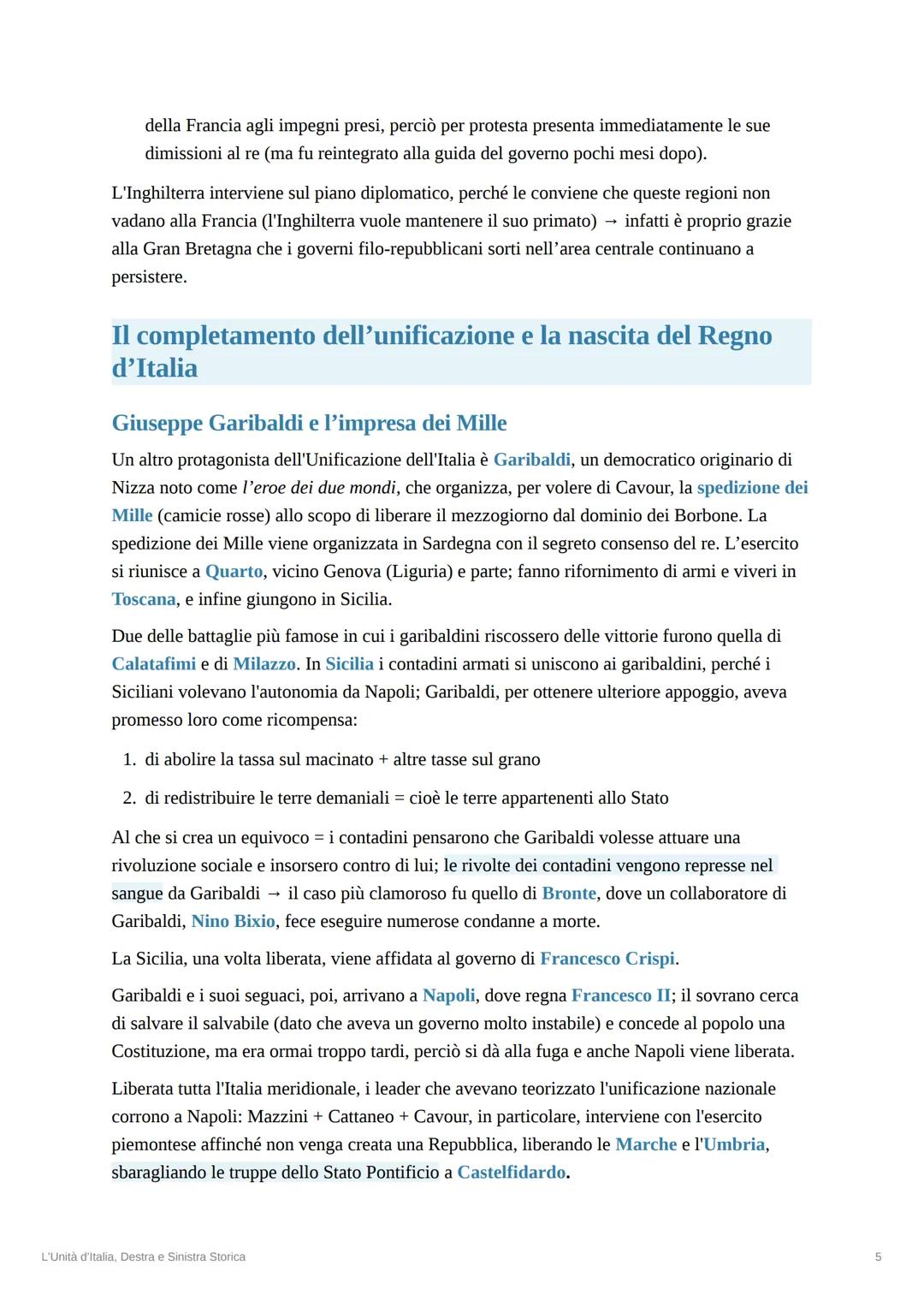L'Unità d'Italia, Destra e Sinistra
Storica
ti
• 17 marzo 1861 = fu proclamato il Regno d'Italia
• Primo re d'Italia = Vittorio Emanuele II,