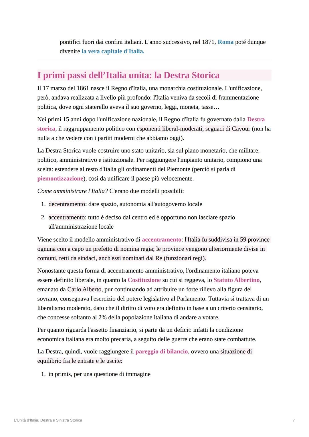 L'Unità d'Italia, Destra e Sinistra
Storica
ti
• 17 marzo 1861 = fu proclamato il Regno d'Italia
• Primo re d'Italia = Vittorio Emanuele II,
