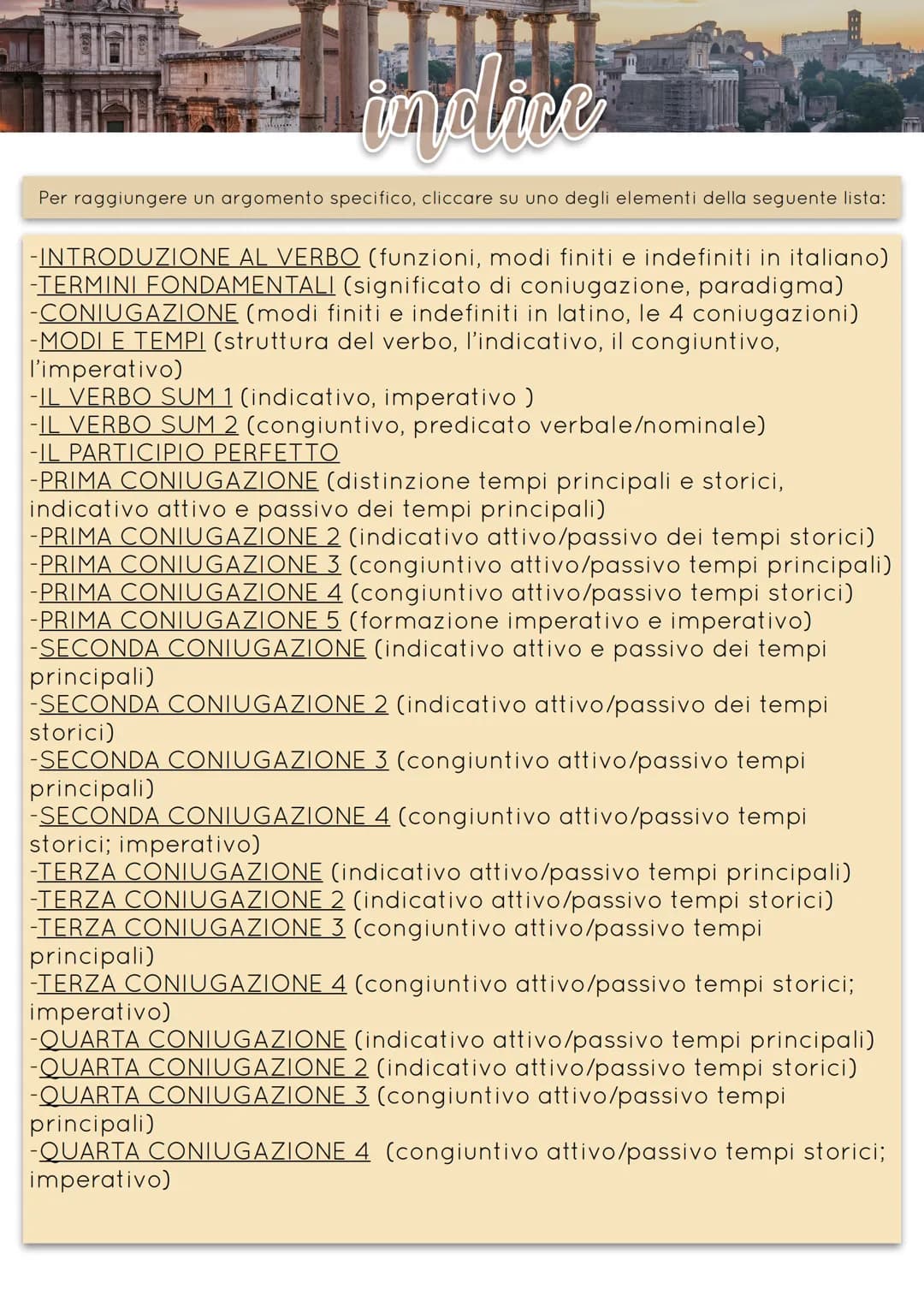 Per raggiungere un argomento specifico, cliccare su uno degli elementi della seguente lista:
-INTRODUZIONE AL VERBO (funzioni, modi finiti e