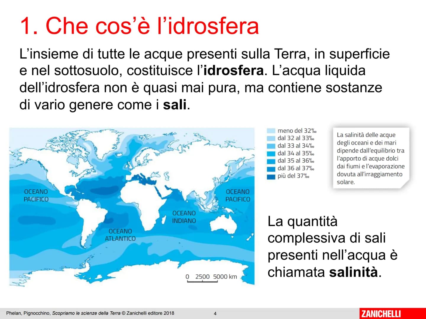 1. Che cos'è l'idrosfera
L'insieme di tutte le acque presenti sulla Terra, in superficie
e nel sottosuolo, costituisce l'idrosfera. L'acqua 