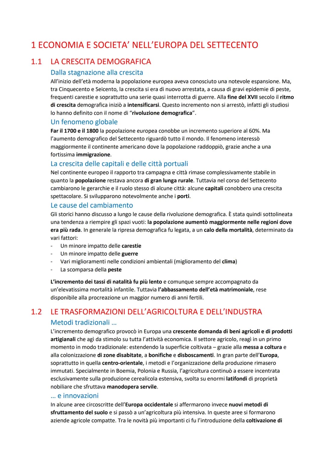 1 ECONOMIA E SOCIETA' NELL'EUROPA DEL SETTECENTO
1.1 LA CRESCITA DEMOGRAFICA
Dalla stagnazione alla crescita
All'inizio dell'età moderna la 