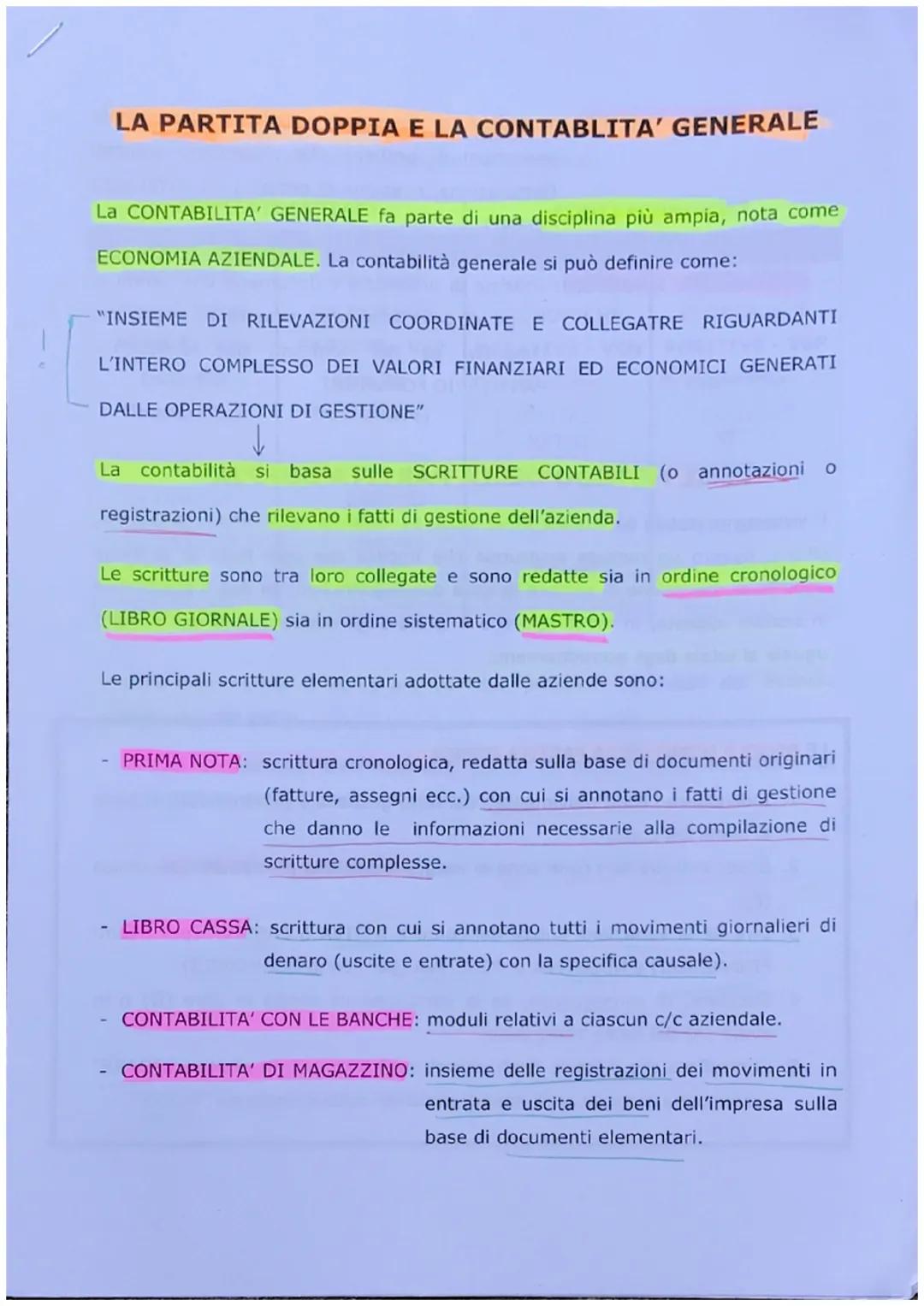 LA PARTITA DOPPIA E LA CONTABLITA' GENERALE
La CONTABILITA' GENERALE fa parte di una disciplina più ampia, nota come
ECONOMIA AZIENDALE. La 