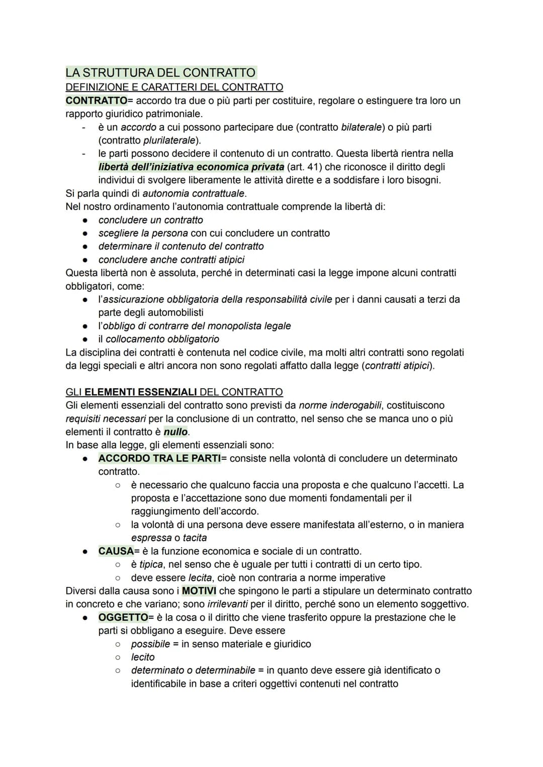 LA STRUTTURA DEL CONTRATTO
DEFINIZIONE E CARATTERI DEL CONTRATTO
CONTRATTO= accordo tra due o più parti per costituire, regolare o estinguer