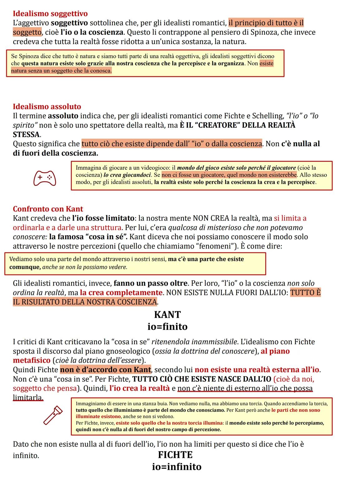 L'idealismo
Fichte è l'ideatore dell'idealismo romantico. Per gli idealisti non esiste ancora un Dio
creatore e infinito.
Nel linguaggio com