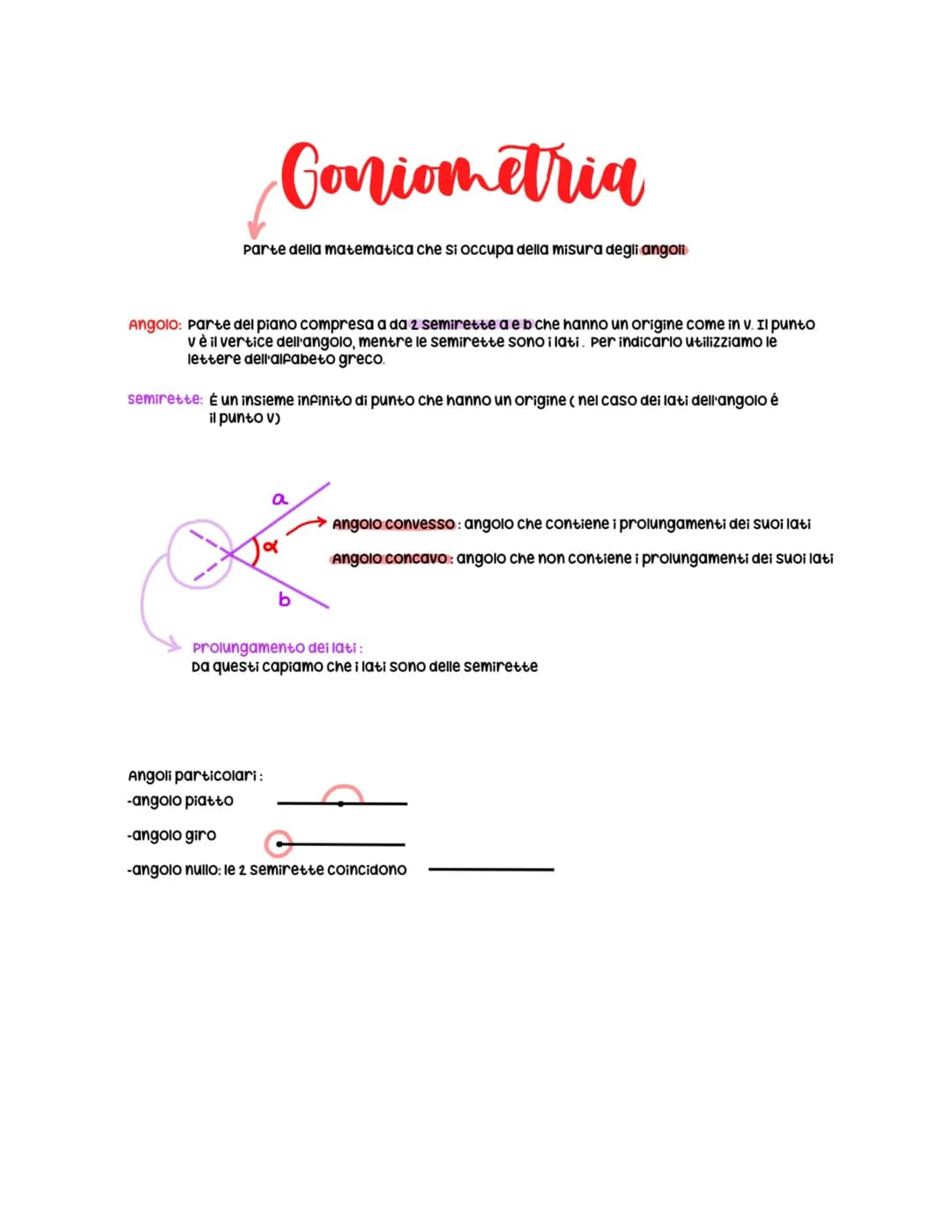 Goniometria
parte della matematica che si occupa della misura degli angoli
Angolo: parte del piano compresa a da 2 semirette a e b che hanno