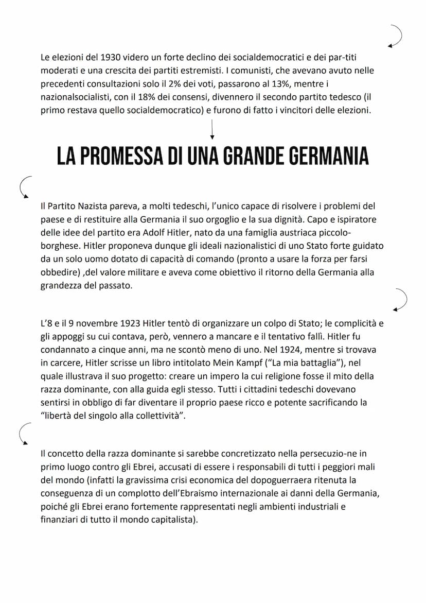 La Germania nazista
LA REPUBBLICA DI WEIMAR
Dopo la fine della Prima Guerra Mondiale la Germania si trovava in una situazione
disastrosa dal