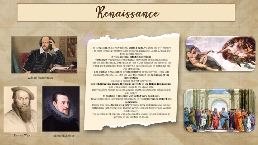 Renaissance
The Tudors William Shakespeare
Thomas Wyatt
ZUSEN
1354334994 M
Edmund Spenser
Renaissance
The Renaissance, literally rebirth, st