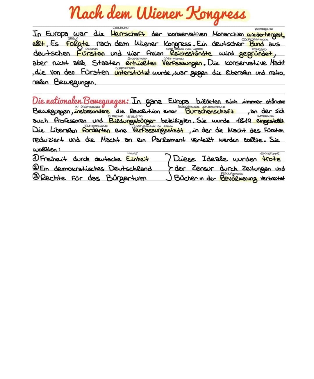 nach dem Wiener Kongress
RISTABILITO
In Europa war die Herrschaft der konservativen Monarchien wieder hergest
SEGUI
CONFEDERAZIONE
FONDATO
e