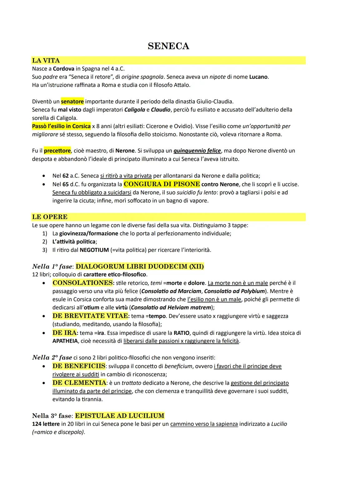 # SENECA

LA VITA

Nasce a Cordova in Spagna nel 4 a.C.

Suo padre era "Seneca il retore", di origine spagnola. Seneca aveva un nipote di no