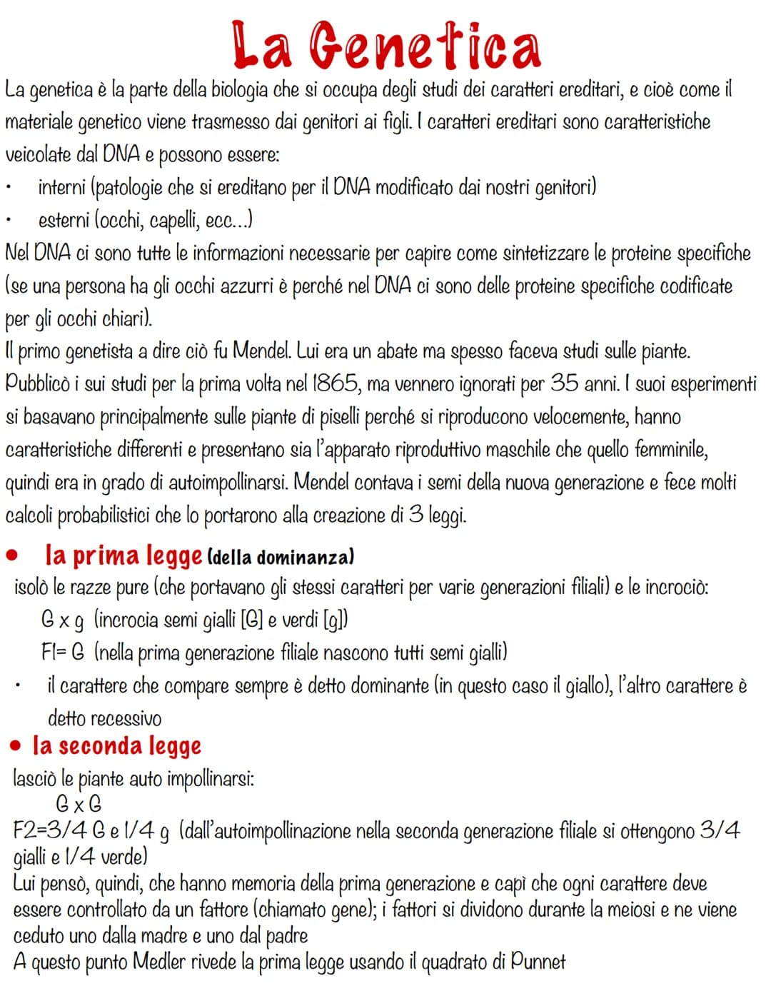 La Genetica
La genetica è la parte della biologia che si occupa degli studi dei caratteri ereditari, e cioè come il
materiale genetico viene