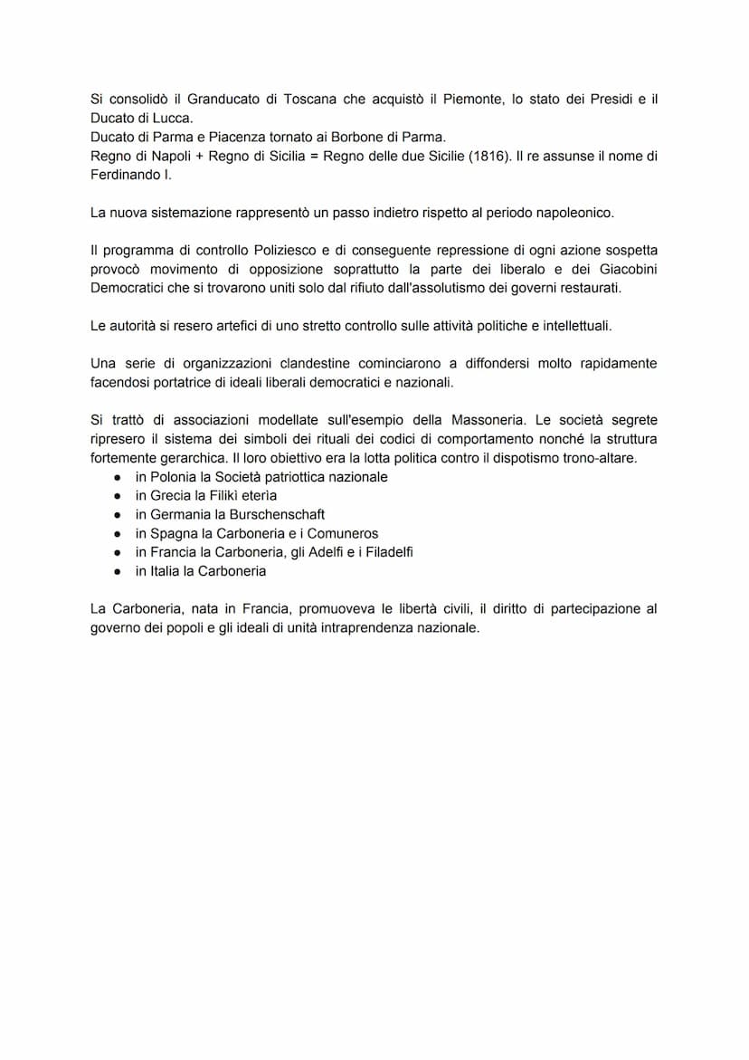 L'ETÀ DELLA RESTAURAZIONE
Dopo aver recuperato il trono i vecchi sovrani vollero ridefinire l'aspetto politico e sociale dei
loro stati che 