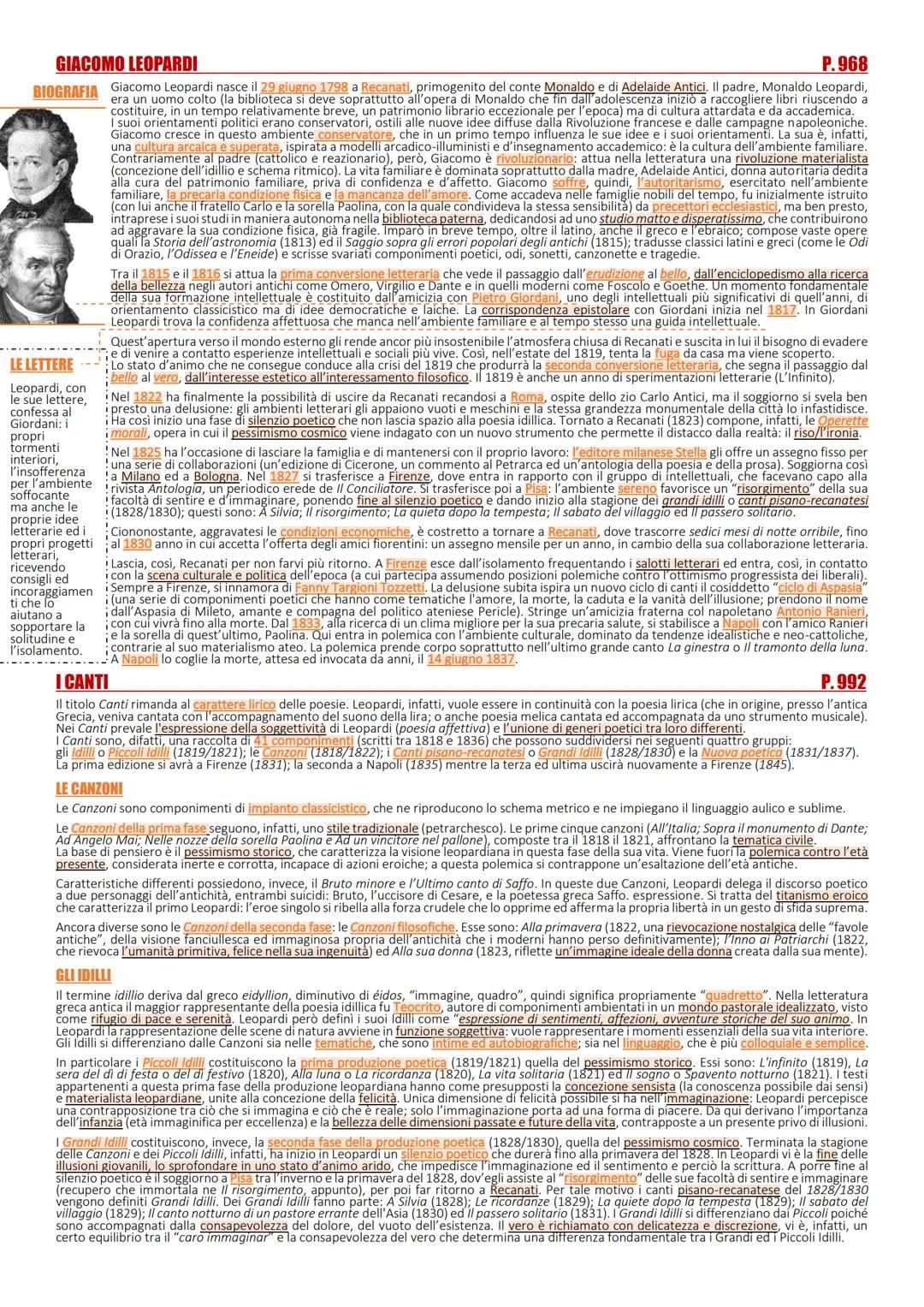 # GIACOMO LEOPARDI

P.968

BIOGRAFIA Giacomo Leopardi nasce il 29 giugno 1798 a Recanati, primogenito del con del conte Monaldo e di Adelaid