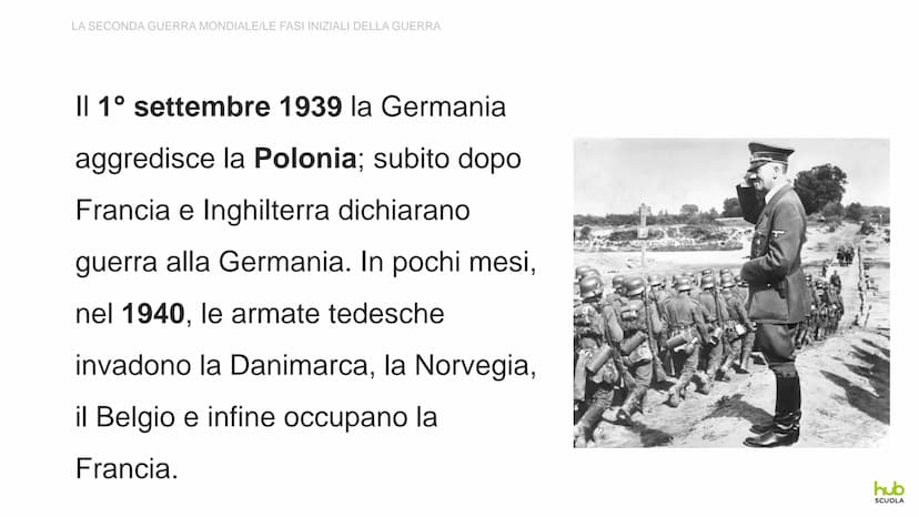 La Seconda
guerra mondiale LA SECONDA GUERRA MONDIALE
LE FASI INIZIALI DELLA GUERRA
Convinto che la Germania abbia il diritto di conquistare