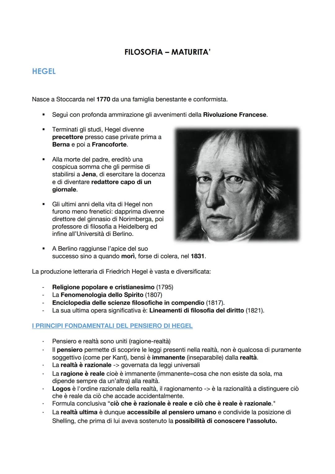 HEGEL
Nasce a Stoccarda nel 1770 da una famiglia benestante e conformista.
Seguì con profonda ammirazione gli avvenimenti della Rivoluzione 