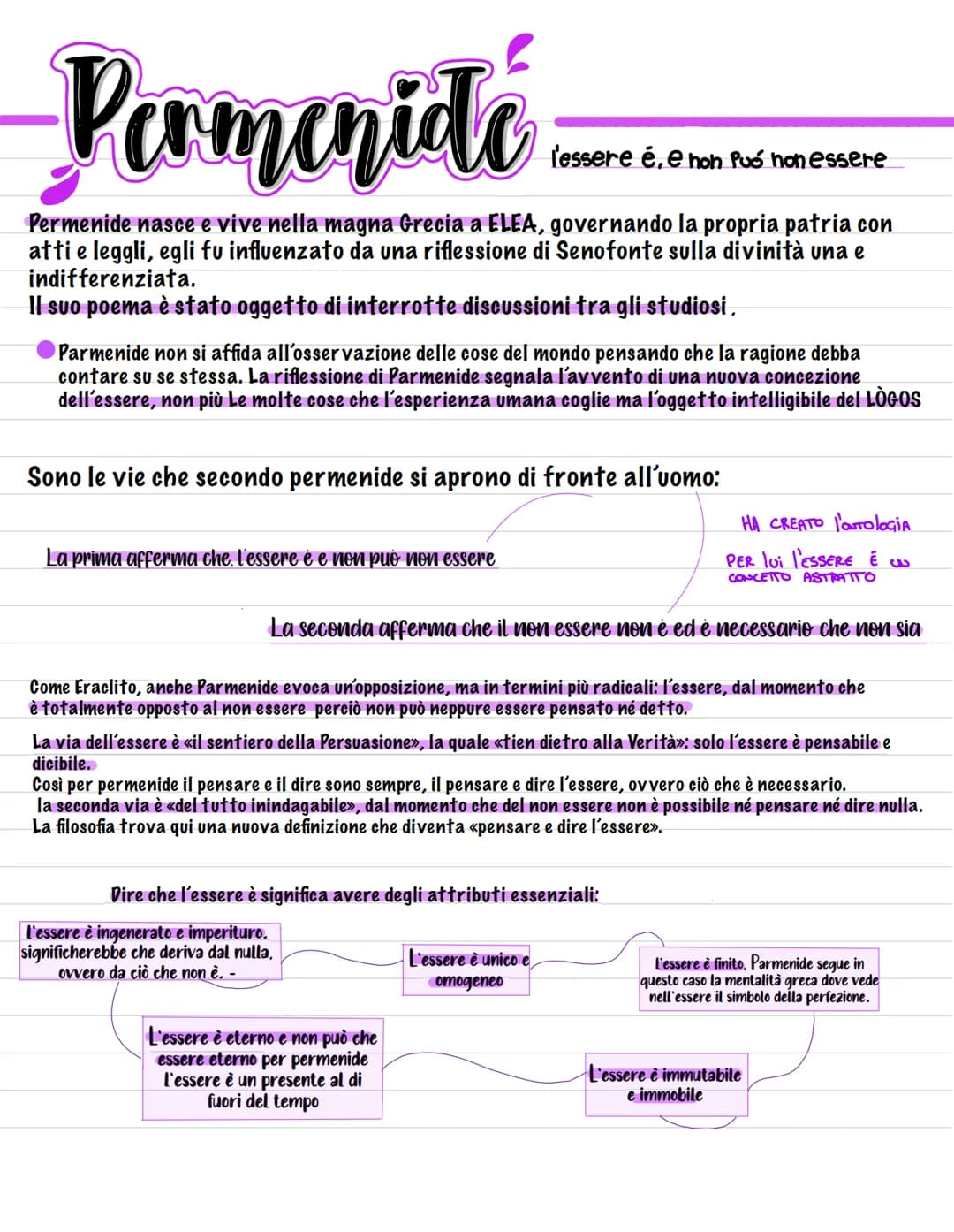 Permenide
l'essere é, e non può non essere
Permenide nasce e vive nella magna Grecia a ELEA, governando la propria patria con
atti e leggli,