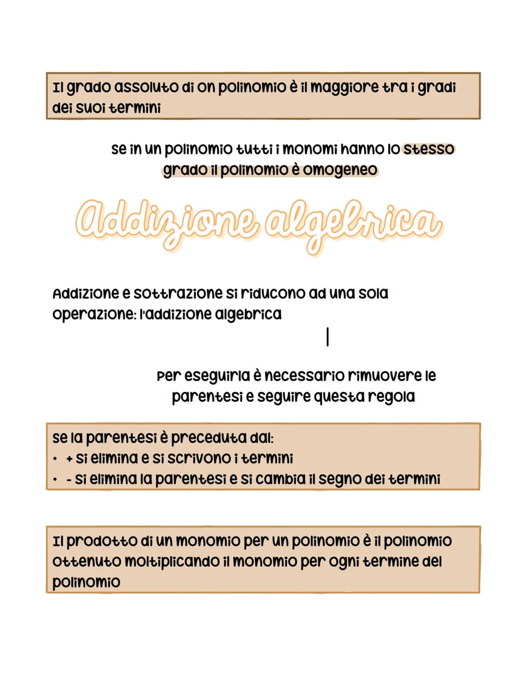polinomi
un polinomio è un'espressione letterale che indica una
somma algebrica di monomi
I monomi che lo formano si chiamano termini
• Si d