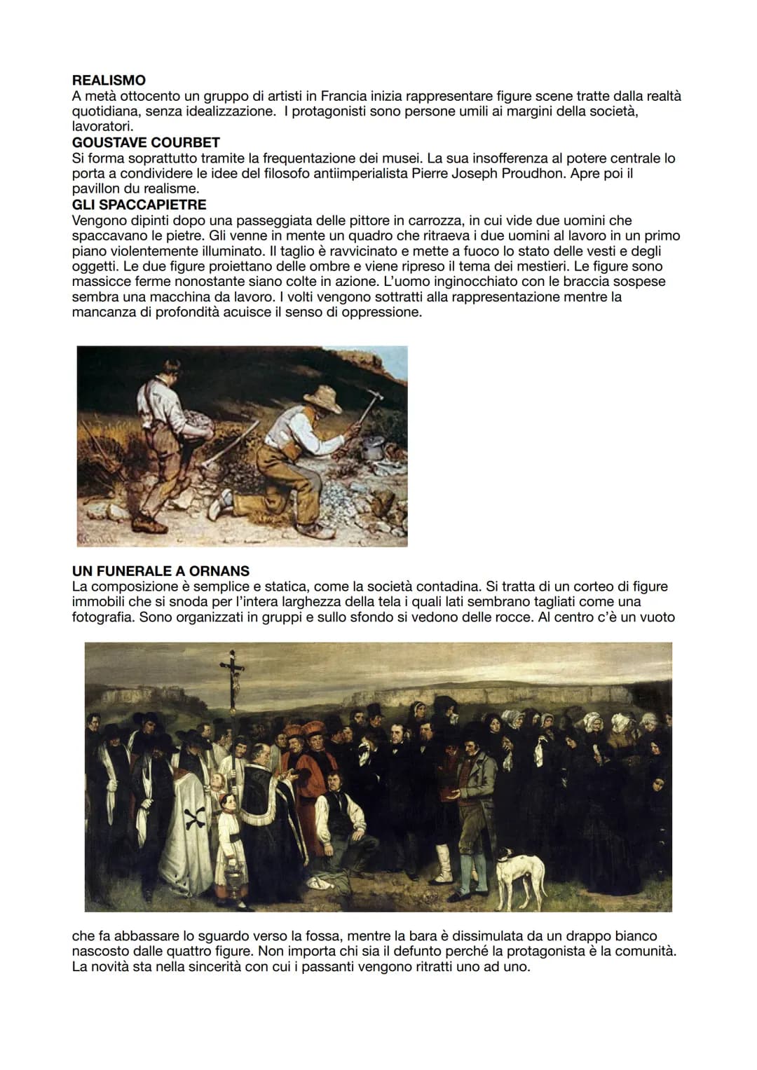 REALISMO
A metà ottocento un gruppo di artisti in Francia inizia rappresentare figure scene tratte dalla realtà
quotidiana, senza idealizzaz