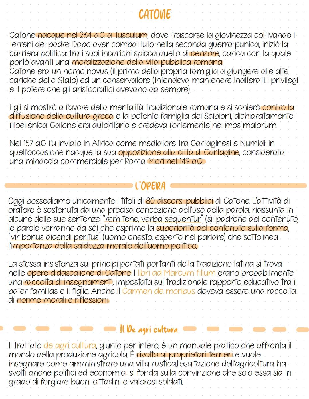 # CATONE

Catone nacque nel 234 a.C. a Tusculum, dove trascorse la giovinezza coltivando i
terreni del padre. Dopo aver combattuto nella sec