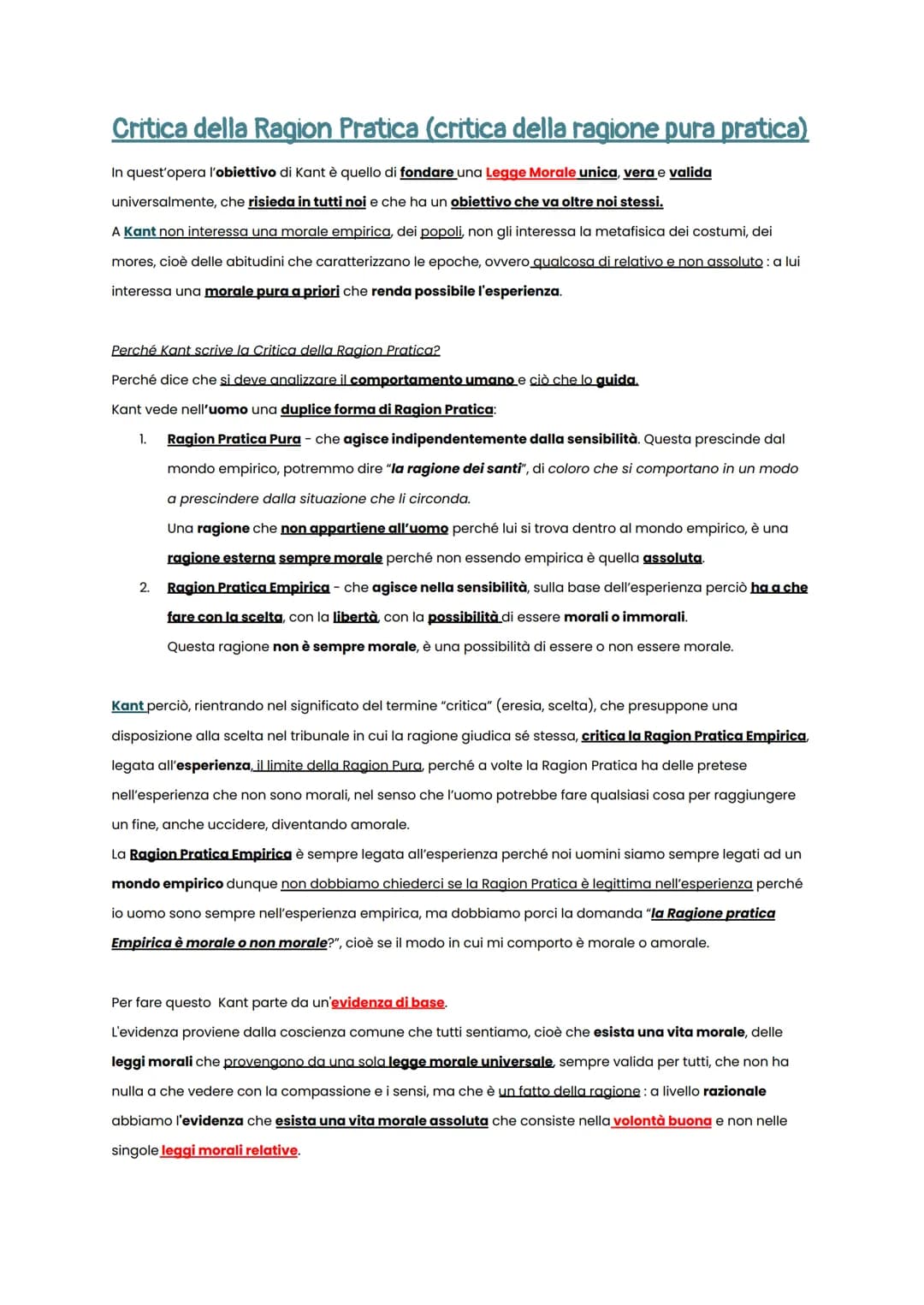 Critica della Ragion Pratica (critica della ragione pura pratica)
In quest'opera l'obiettivo di Kant è quello di fondare una Legge Morale un