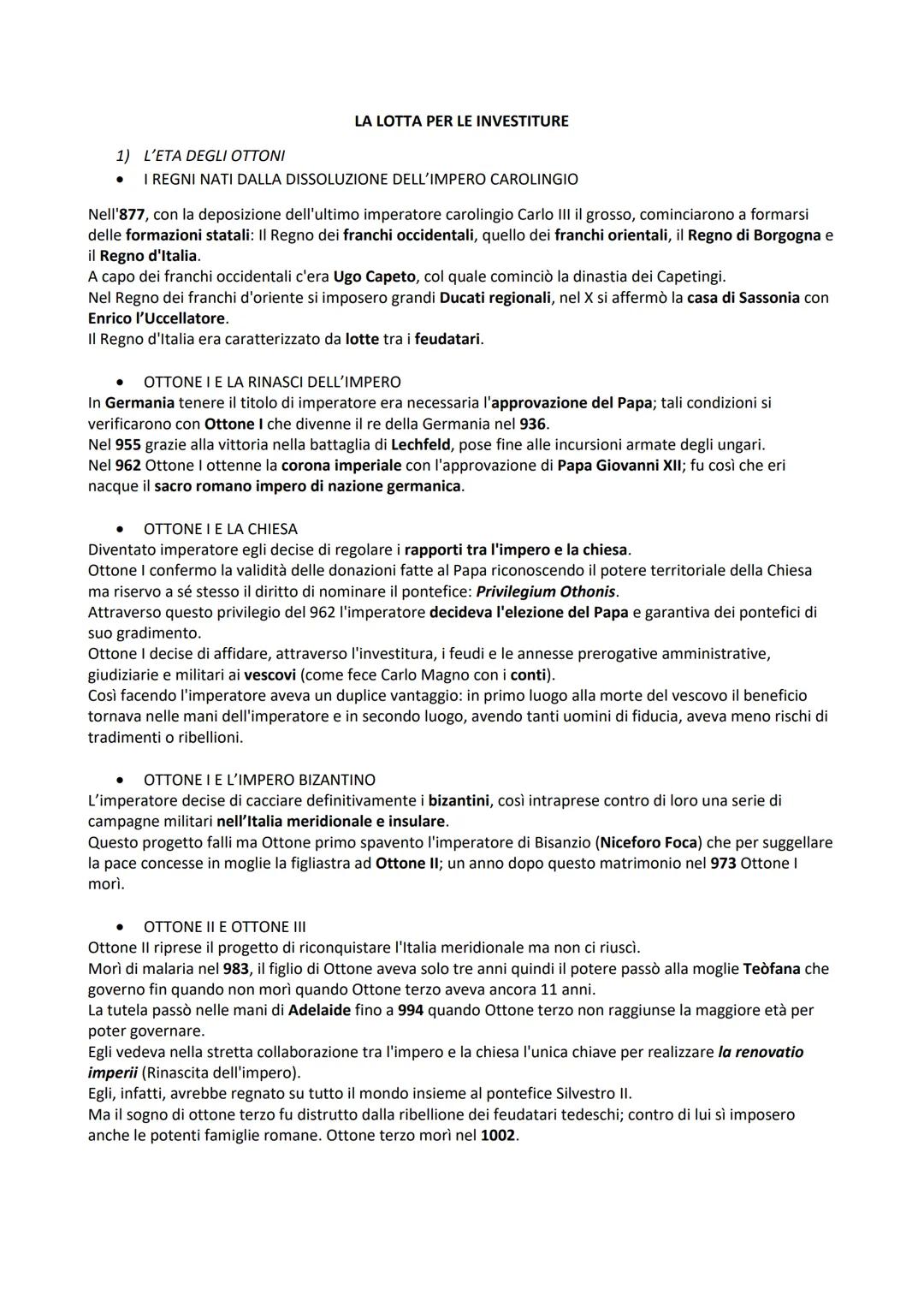 1) L'ETA DEGLI OTTONI
I REGNI NATI DALLA DISSOLUZIONE DELL'IMPERO CAROLINGIO
●
LA LOTTA PER LE INVESTITURE
Nell'877, con la deposizione dell