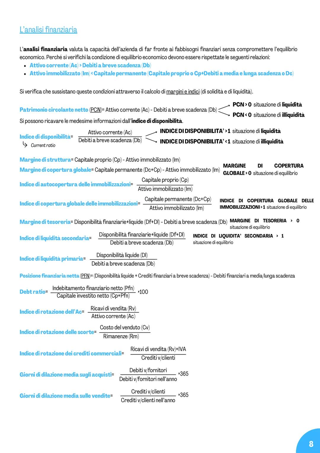 L'ANALISI PER INDICI
Il bilancio ha funzione conoscitiva, o informativa, in quanto fornisce agli stakeholder informazioni sulla situazione p