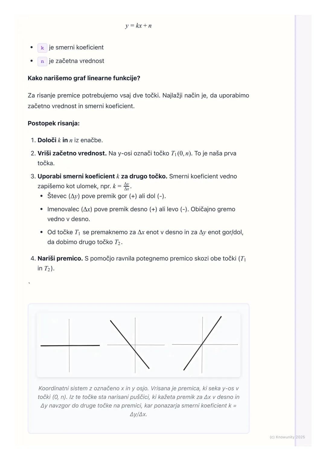 # Linearna funkcija

Kaj je linearna funkcija?

Linearna funkcija je matematična povezava med dvema količinama, ki se
spreminjata enakomerno